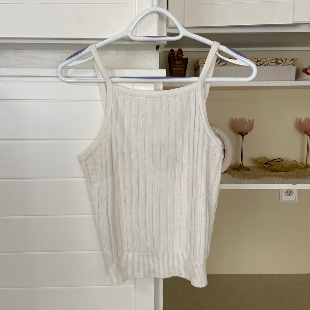 Vintage White Knit Open Back Tank